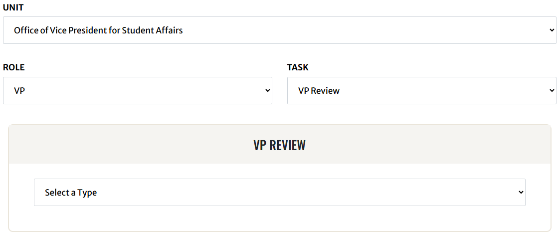 Select a Type dropdown and proposal list