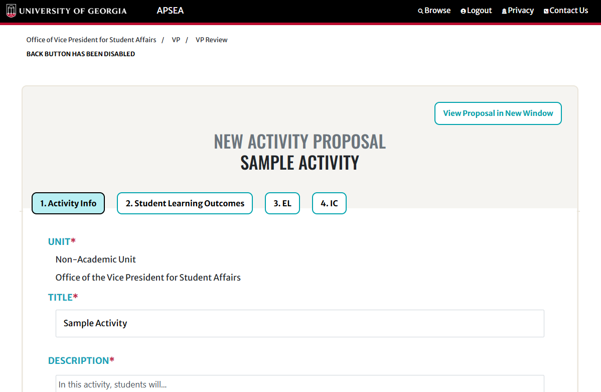 Activity proposal tabs view