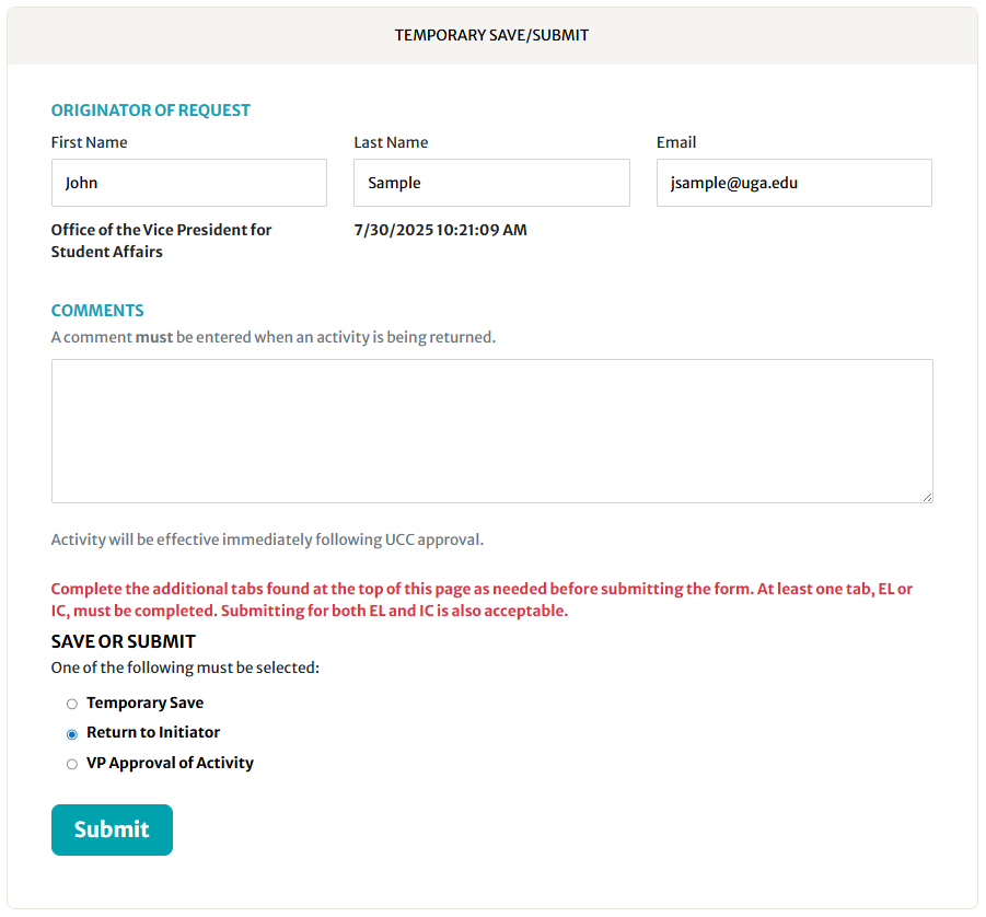 Approval radio buttons and Submit