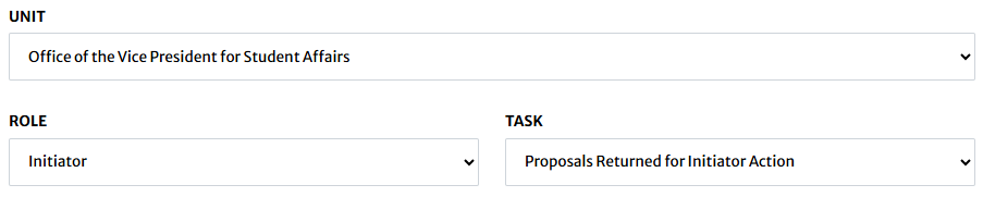 Task dropdown with returned proposals