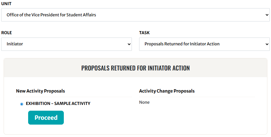 Select returned activity