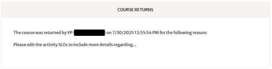 Course Returns comments field