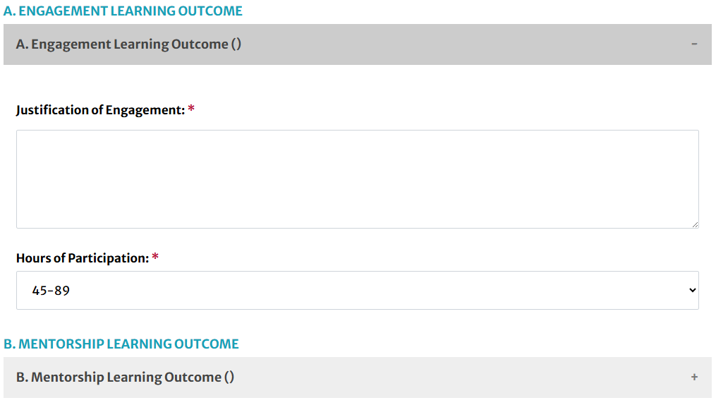 EL Learning Outcome fields with required markers
