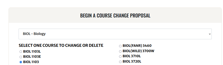 Select course from list