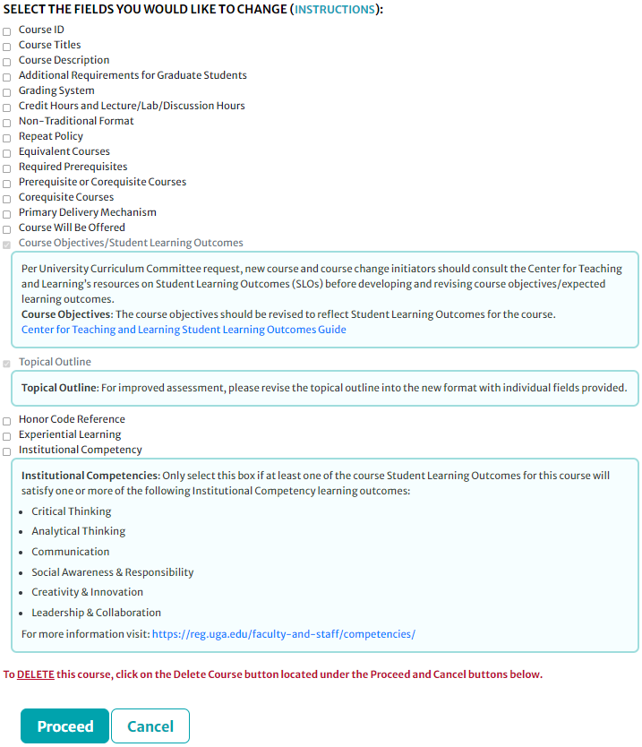 Select the Fields You Would Like to Change checklist